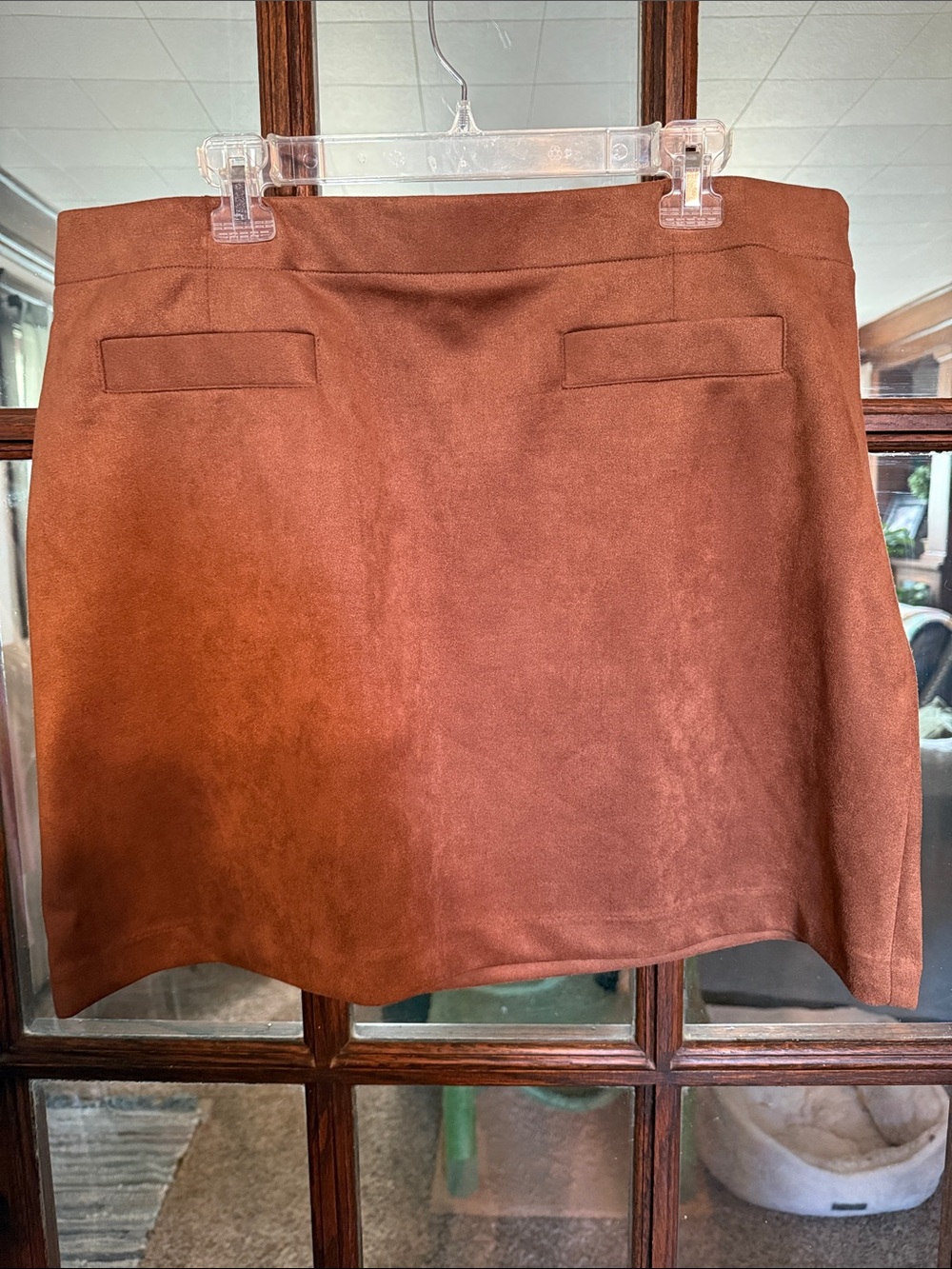 LC Lauren Conrad Cognac Brown Faux Suede Mini Skirt XL Side Zip Stretch Mod 70's